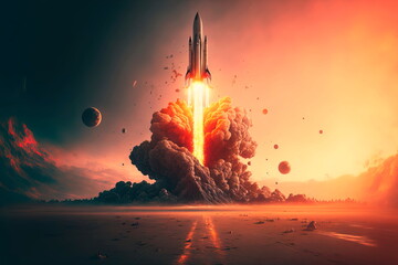 Apocalypse in space, destroying cosmic object.Combat rocket takes the planet. The concept