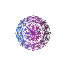 Round gradient mandala on white isolated background. Vector boho mandala in green and pink colors. Mandala with floral pattern. Yoga Templates