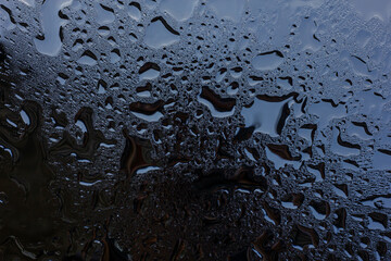 water surface on glass reflection on the mirror raindrops, background