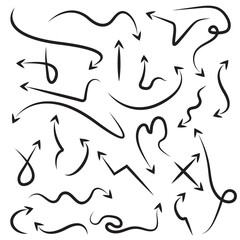   Arrow doodles vector. A set of simple sketches of arrows. Up, down, left, right ones. The effect of a pencil sketch isolated on white background.. Vector eps 10.hand drawn arrow set 