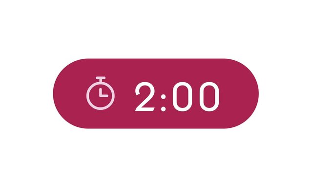 time animation of 2:00 in red color on white background, the time of 2:00 in digit, time in digital clock
