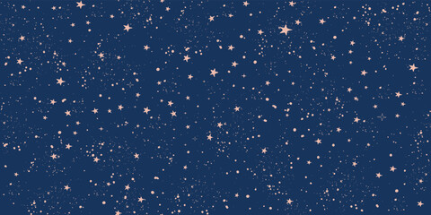 Sky blue background with stars, seamless boho pattern for tarot, astrology, zodiac signs. Vintage vector art, magical universe.