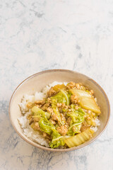 白菜と鶏そぼろ餡かけ丼