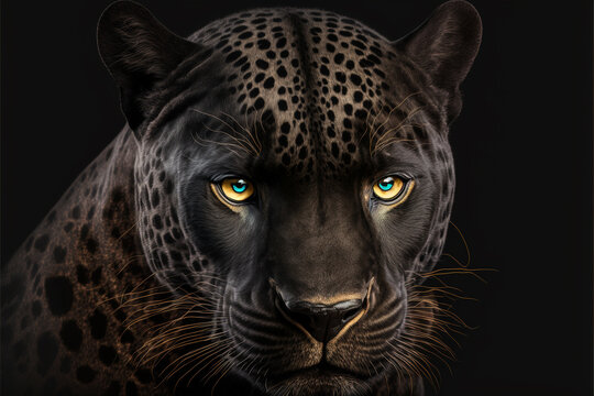 Close up on a black jaguar eyes on black