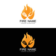 red smoldering fire icon vector logo, classic retro design