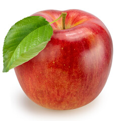 Red Apple with leaf isolated on white background, Fresh Red apple on white background With work...