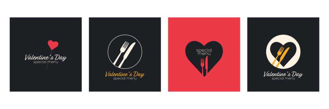 Valentine's Day Special Menu Set. Modern Minimal Design.