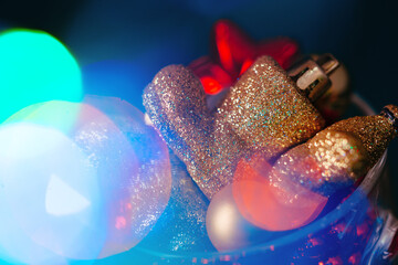 Christmas holiday background with festive decor bokeh shot