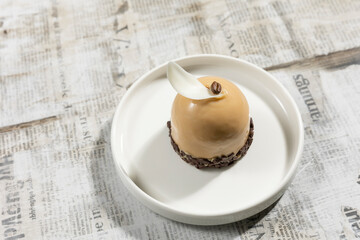 Chocolate coffee cake served on a plate