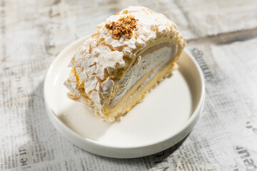 Vanilla hazelnut roll served on a plate