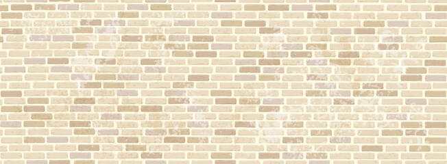 Rectangular wall with a texture of bricks in aged light beige with scuffs and chips. Seamless background.