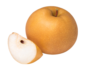 Premium Korean Sweet Pear on white background, Korean Snow pear or Shingo pear on white background PNG File.