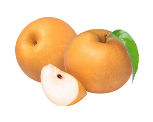 Premium Korean Sweet Pear on white background, Korean Snow pear or Shingo pear on white background PNG File.