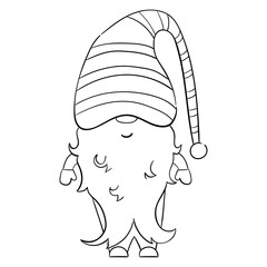 Cartoon Christmas gnome for coloring books. Linear design for children's coloring books