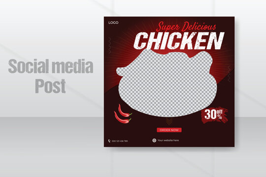 Food social media banner design template. Vector square size.  