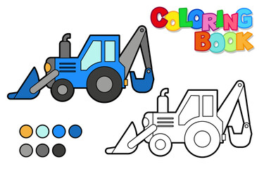 Vector Illustration of a bulldozer. Icon style with black outline. Logo design. Coloring book for children