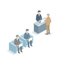 受付待ちをするビジネスマン　アイソメトリック