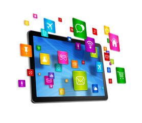 Tablet PC and flying apps icons