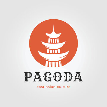 pagoda logo with sunset icon vector design, east asian heritage