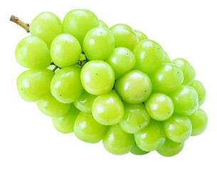 Shine Muscat Grape on white background, Green grape with leaves on white PNG File.