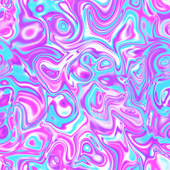 Holographic seamless pattern. The effect of flowing iridescent liquid. Psychedelic effect. Fairy tale unicorn trend background. 90s fashion..