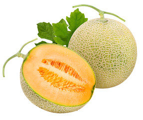 Yellow melon or cantaloupe on white background, Sweet melons  on white background PNG File.
