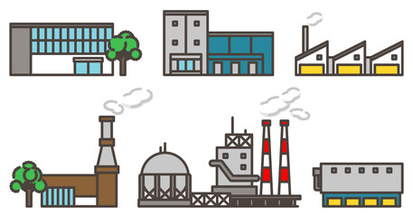 Simple and cute set of vector illustrations of a factory