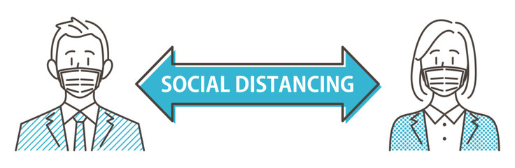 Fototapeta premium Vector illustration of two people taking a social distance to prevent viral infection.