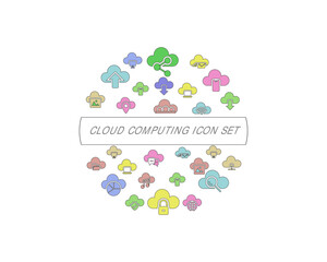 Cloud computing. Internet technology. Online services. Data, information security. Connection. Simple Set of Computer Cloud Related Vector Line Icons. Contains such Icons as Data Synchronization.