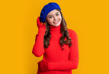french french teen girl in studio. young french teen girl. photo of teen girl with brunette hair