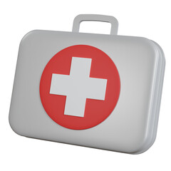 3D Rendering Medical Healthcare Icon. Medical Bag. First Aid Kit. PNG Transparent Background.
