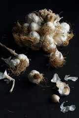 Group of garlics on a black background