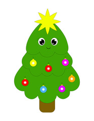 Cute Christmas tree.Green kawaii tree with ball
