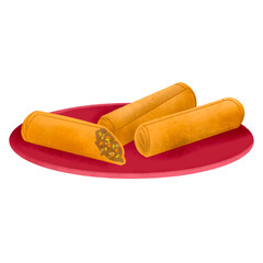 Filipino lumpia (fried spring roll) on red plate