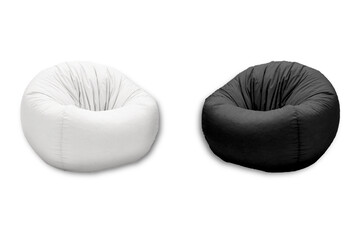 Black and white bean bag mockup isolated on white background. 3d rendering.