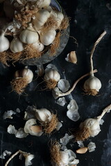 Group of garlics on a black background