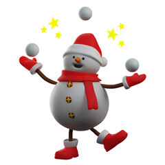 3D illustration. 3D Cartoon Snowman juggling. lots of stars scattered around. with cute movement poses. 3D Cartoon Character