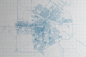 Map of the streets of Winnipeg (Canada) made with blue lines on white paper. 3d render, illustration
