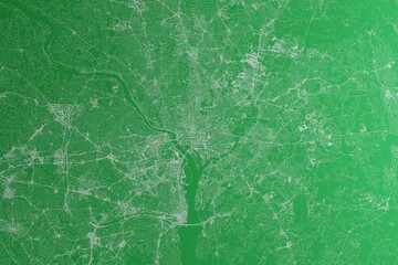 Map of the streets of Washington (DC, USA) made with white lines on green paper. Rough background. 3d render, illustration