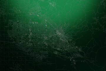 Street map of Boise (Idaho, USA) engraved on green metal background. Light is coming from top. 3d render, illustration