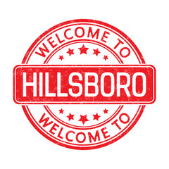 Welcome to HILLSBORO. Impression of a round stamp with a scuff