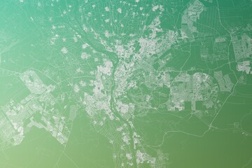 Map of the streets of Cairo (Egypt) made with white lines on yellowish green gradient background. Top view. 3d render, illustration