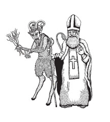 Vector illustration of Saint Nicholas and Krampus 