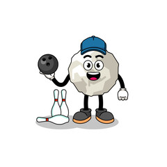 Mascot of crumpled paper as a bowling player