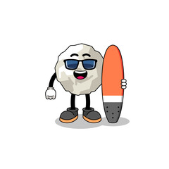 Mascot cartoon of crumpled paper as a surfer