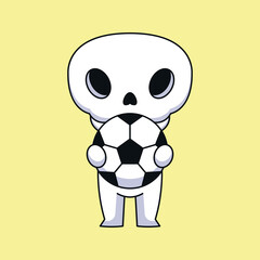 cute skull holding soccer ball cartoon mascot doodle art hand drawn concept vector kawaii icon illustration