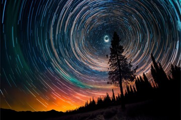 nighttime long exposure astrophotography of the sky, stars swirling in the void	
