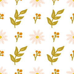 Flowers and Plants Vector seamless pattern in flat style for fabric, wrapping paper, postcards, wallpaper