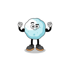 Mascot cartoon of snowball posing with muscle
