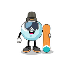 Mascot cartoon of snowball snowboard player
